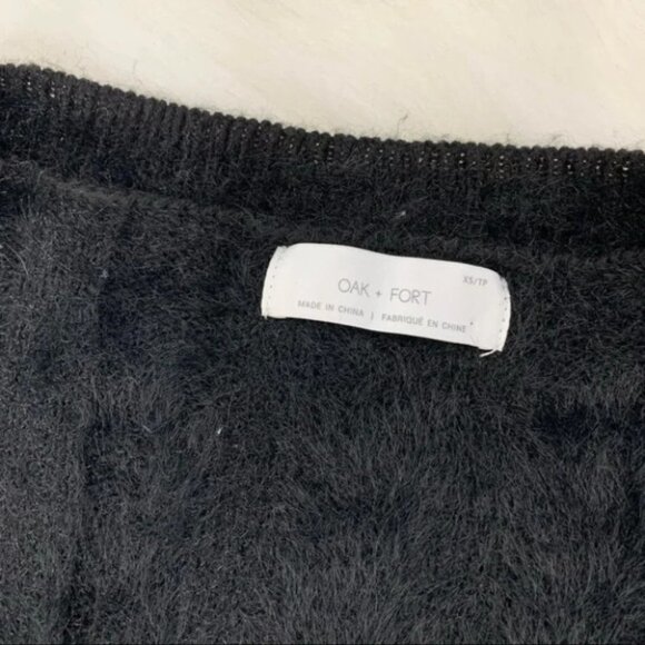 Oak and Fort Fuzzy Sweater V-neck Brushed Knit Black pullover fluffy Size XS - Picture 13 of 16